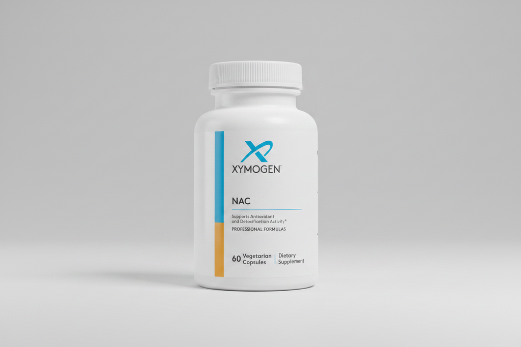 Xymogen NAC dietary supplement bottle on a white background