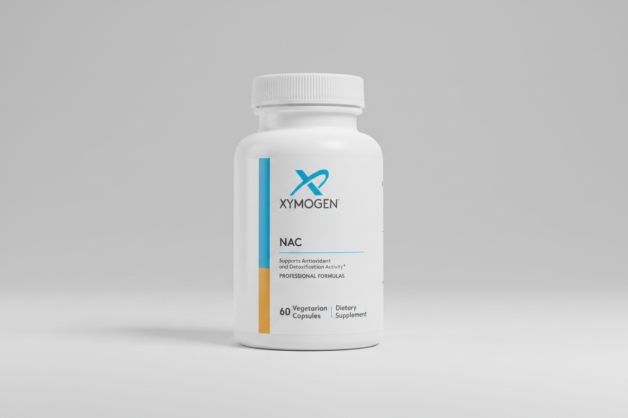 Xymogen NAC dietary supplement bottle on a white background
