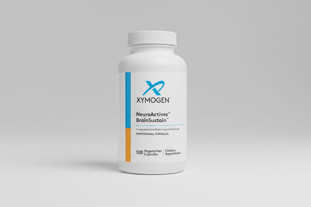 Xymogen NeuroActives BrainSustain dietary supplement bottle on a white background
