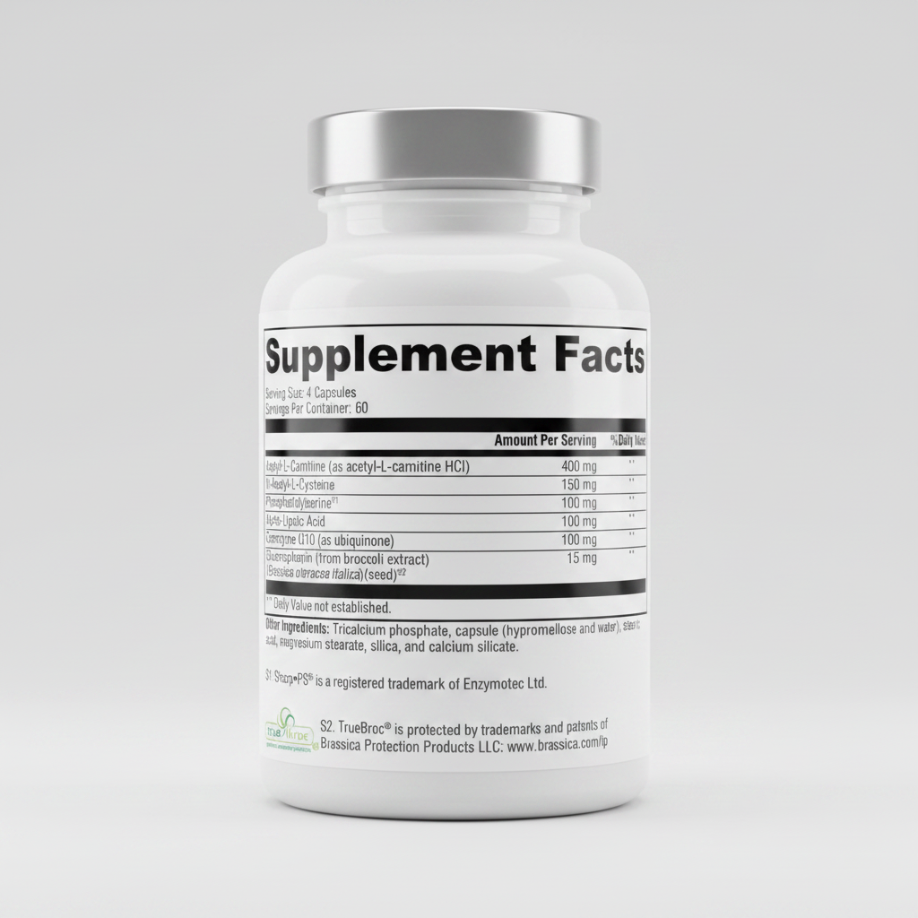 Supplement facts label with detailed nutritional information on a white background