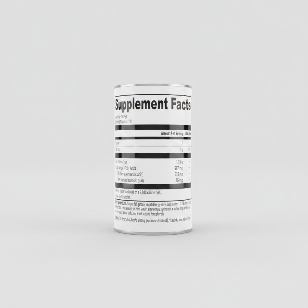 Supplement facts label for a fish oil supplement on a white background
