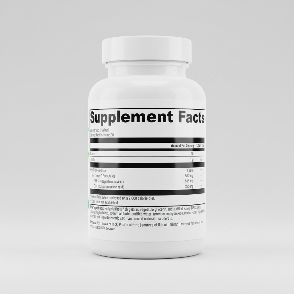 Supplement facts label for a fish oil supplement on a white background