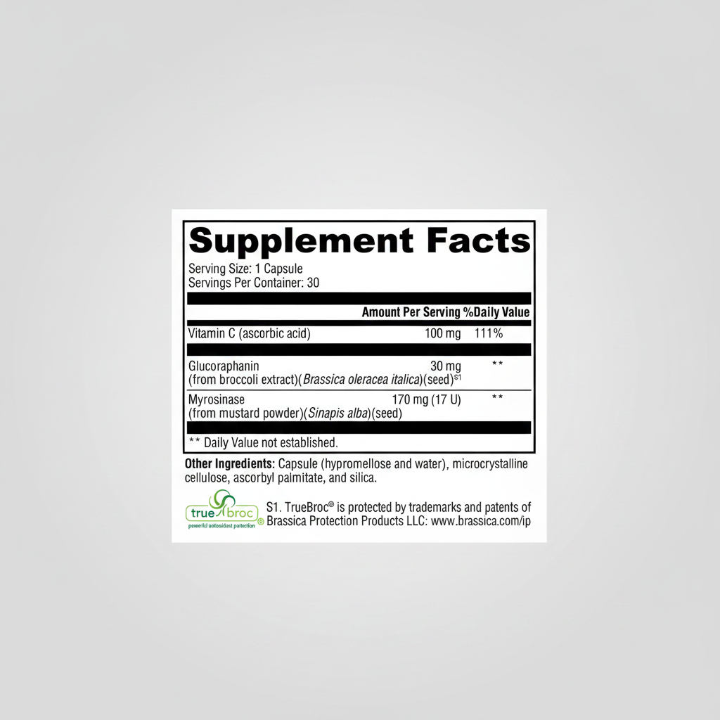Supplement facts label with detailed nutritional information on a white background