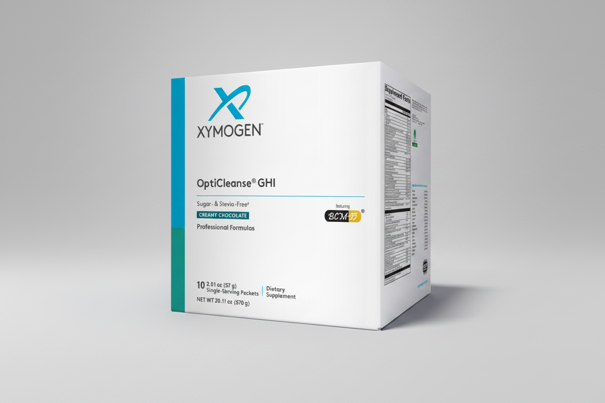 Xymogen OptiCleanse GHI dietary supplement box on a white background