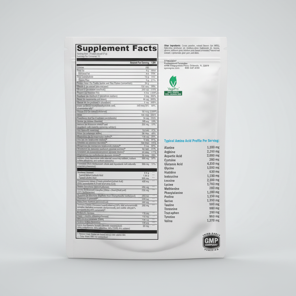 Supplement facts label with nutritional information on a white background