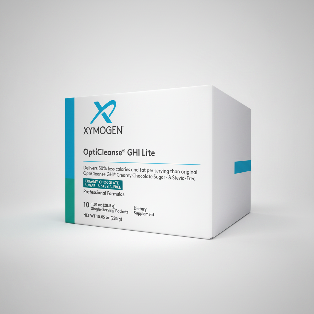 Box of Xymogen OptiCleanse GHI Lite dietary supplement on a white background