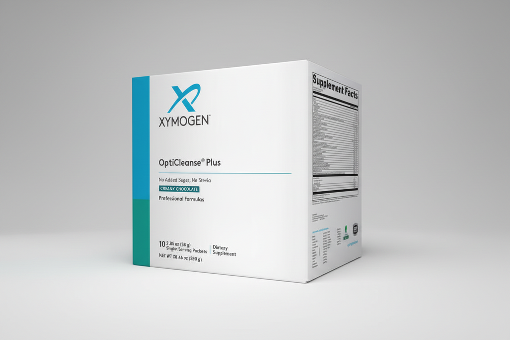 Xymogen OptiCleanse Plus supplement packaging on a white background