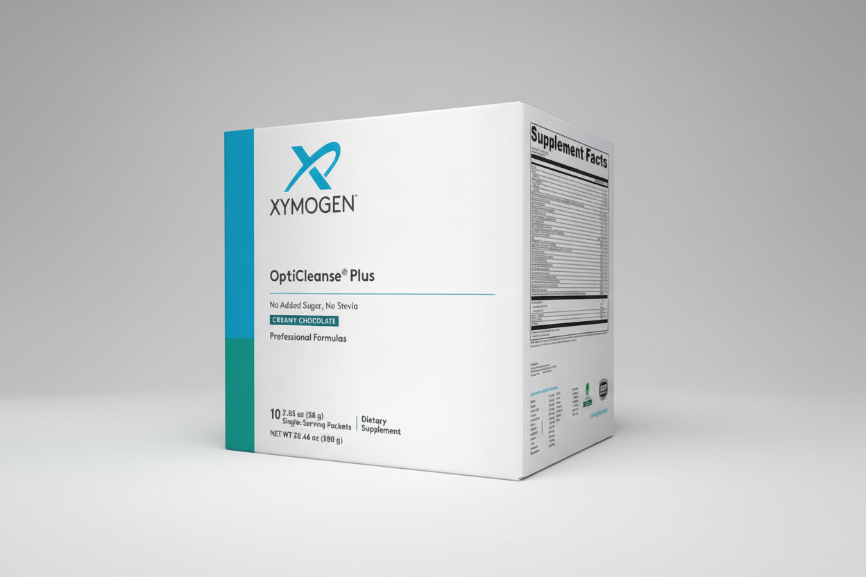 Xymogen OptiCleanse Plus supplement packaging on a white background