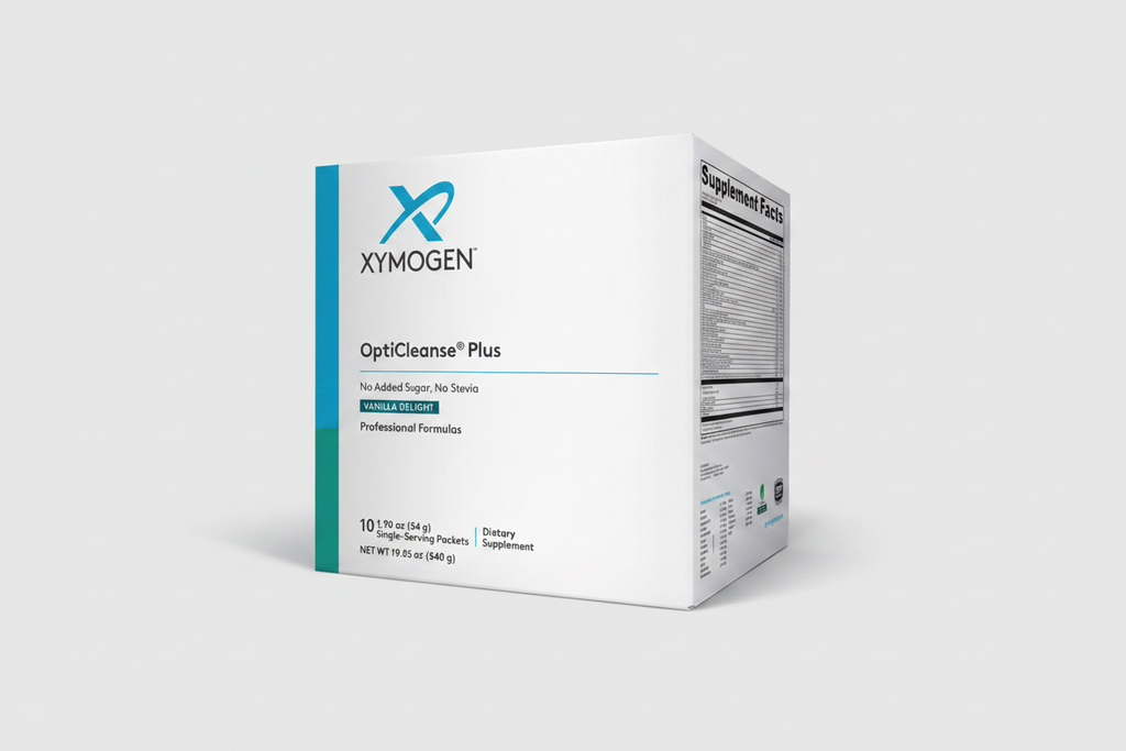 Xymogen OptiCleanse Plus dietary supplement box on a white background