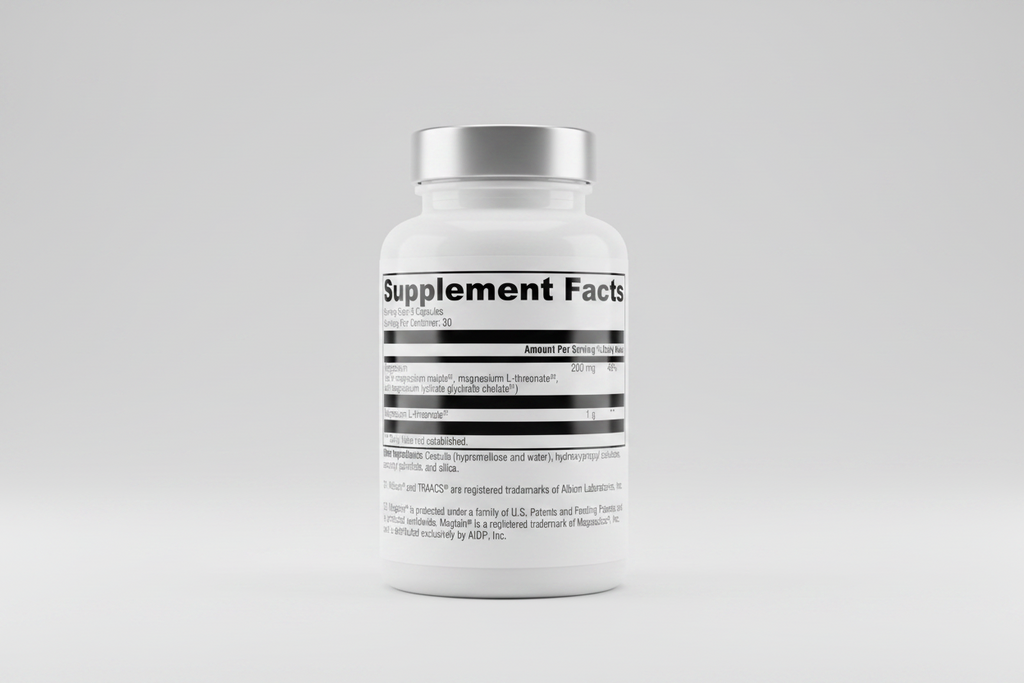 Supplement facts label with detailed nutritional information on a white background