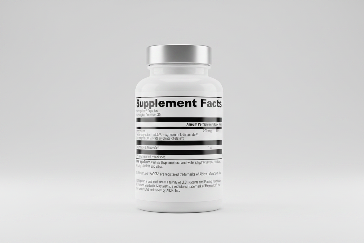 Supplement facts label with detailed nutritional information on a white background
