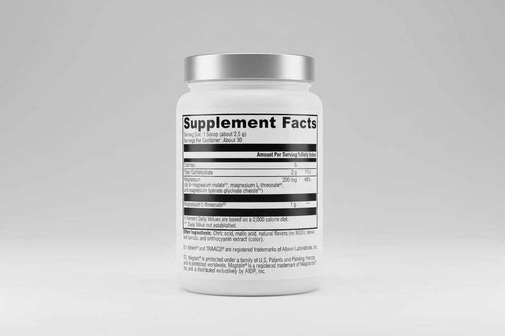 Supplement facts label with nutritional information and ingredient details.