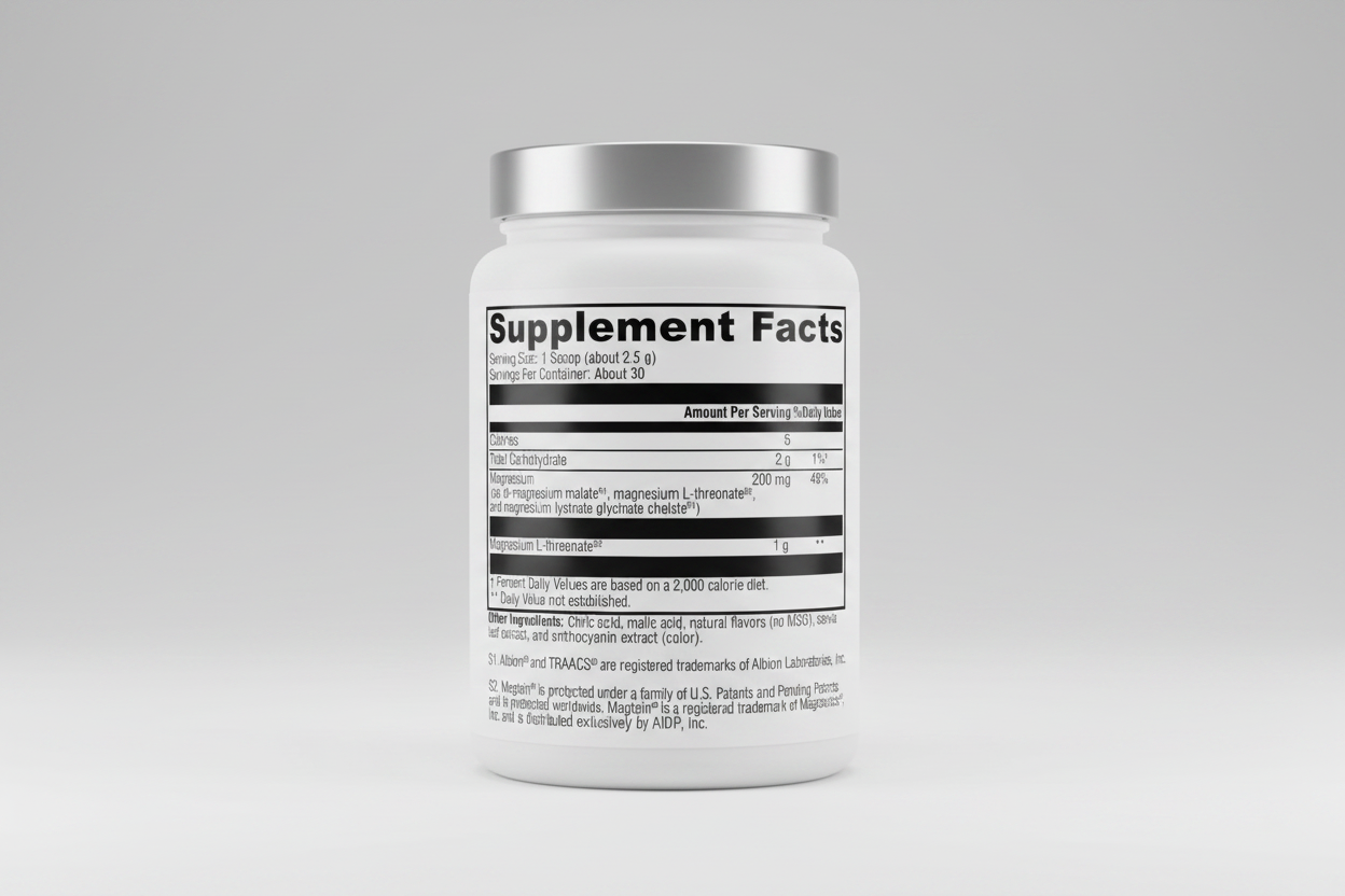 Supplement facts label with nutritional information and ingredient details.