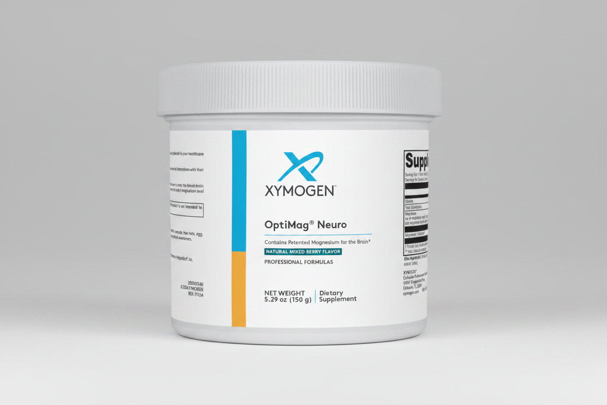 XYMOGEN OptiMag Neuro dietary supplement container on a white background