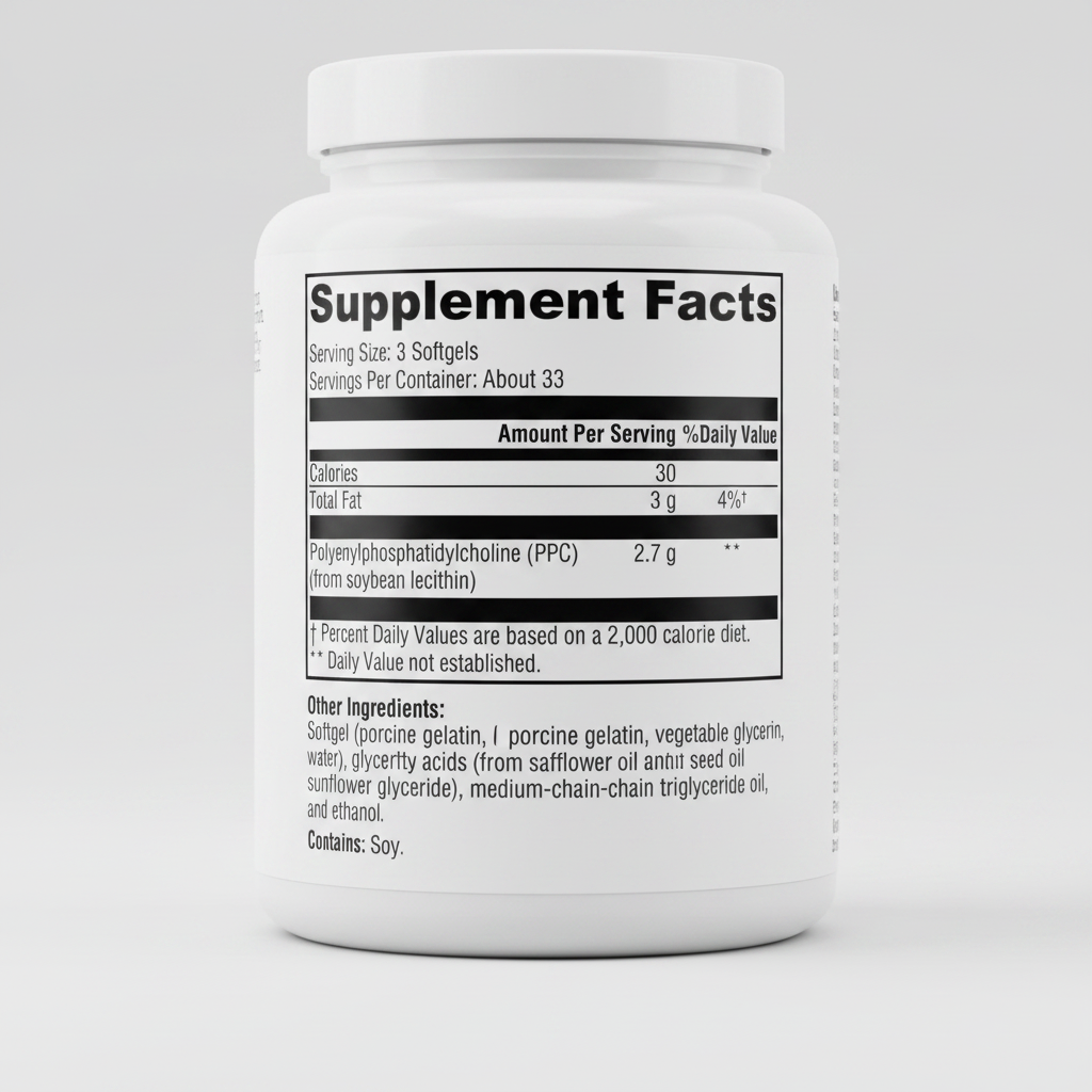 Supplement facts label with nutritional information and ingredients on a white background