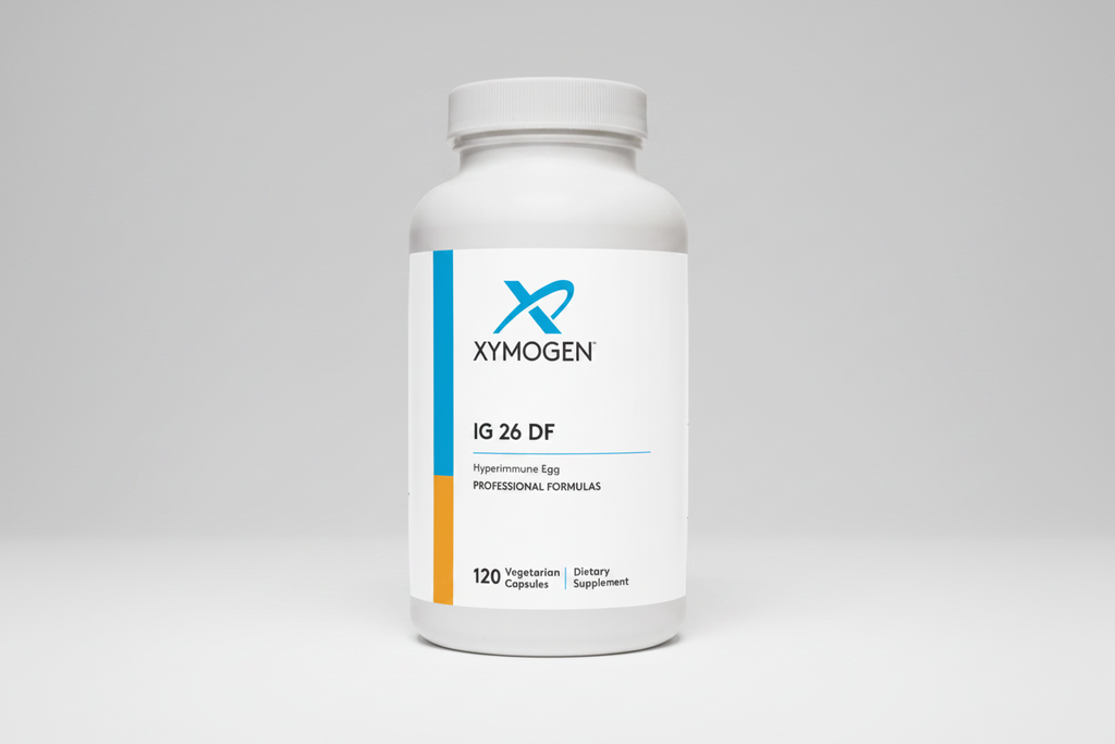Xymogen IG 26 DF dietary supplement bottle on a white background
