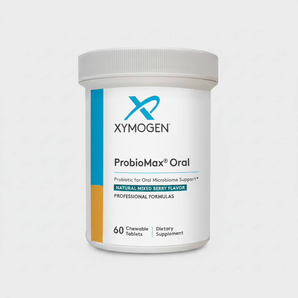 Xymogen ProbioMax Oral supplement container on a white background