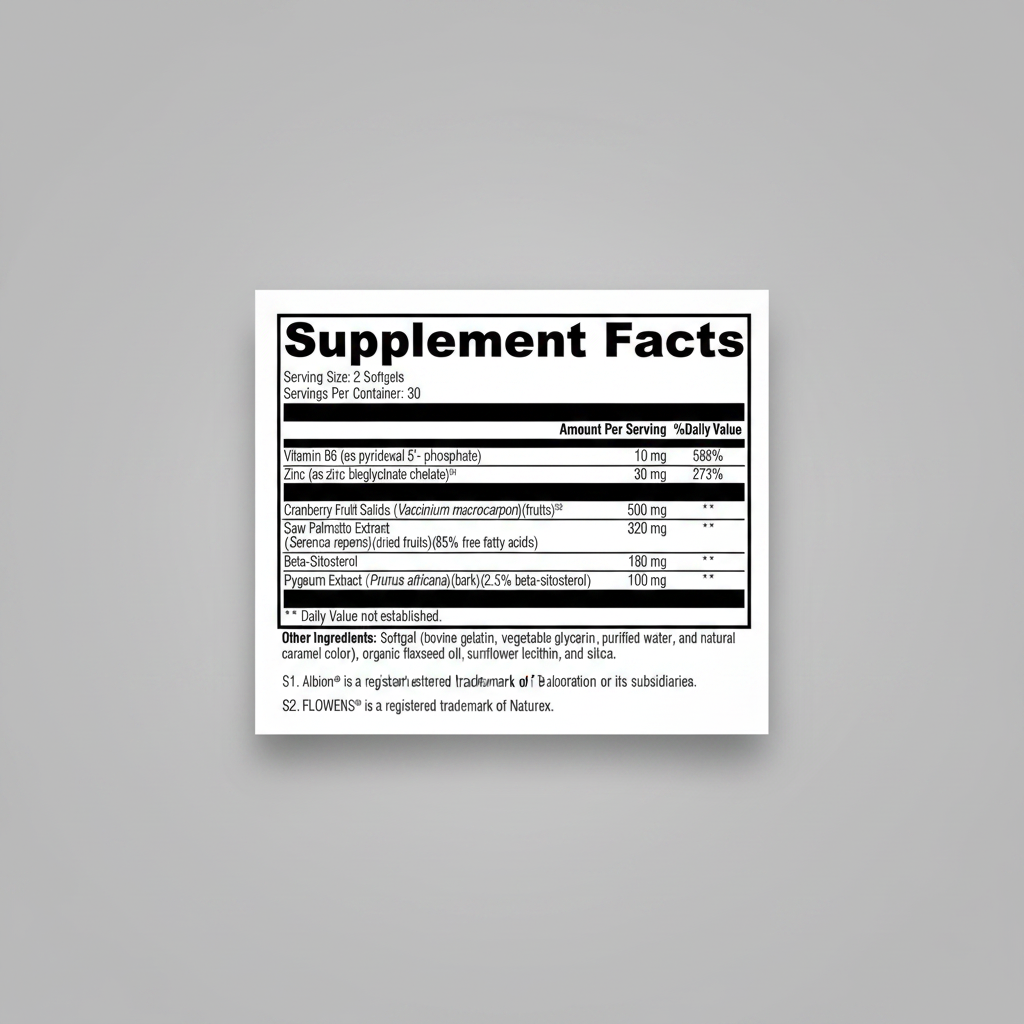Supplement facts label with detailed nutritional information on a white background