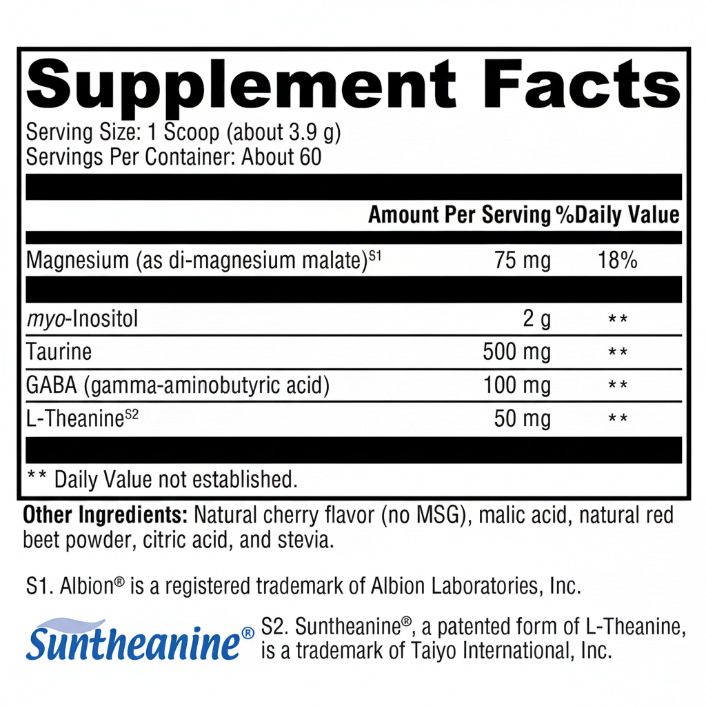 Supplement facts label with various nutrients and their amounts per serving.