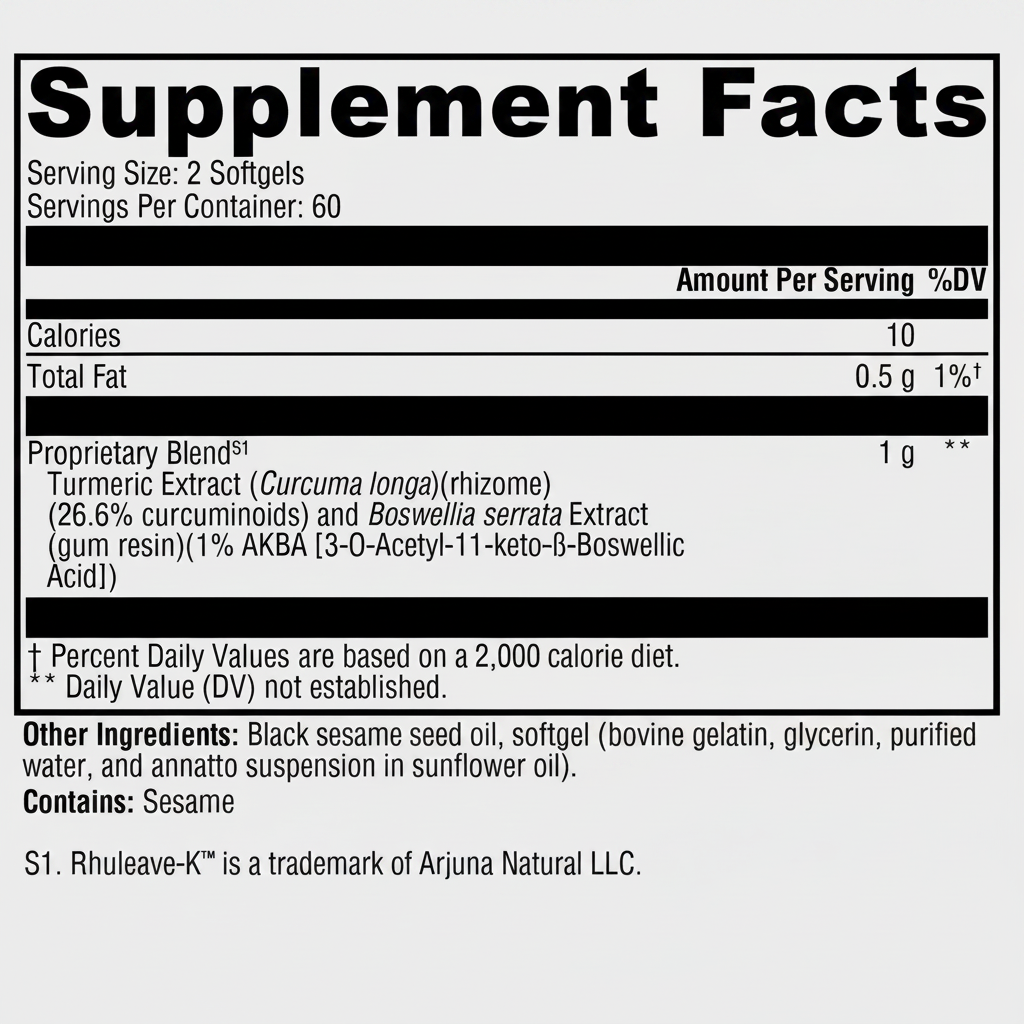 Supplement facts label with detailed nutritional information on a white background