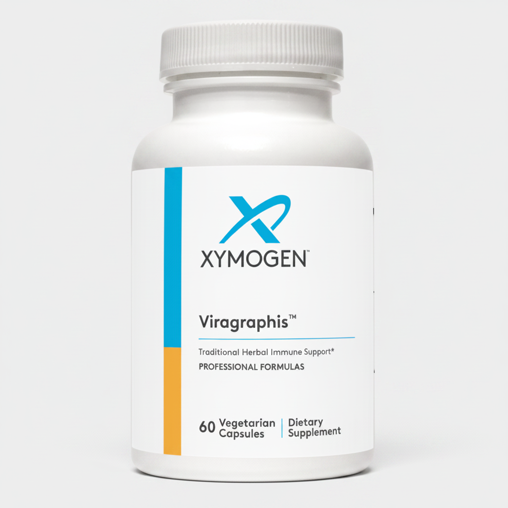 Xymogen Viragraphis dietary supplement bottle on a white background