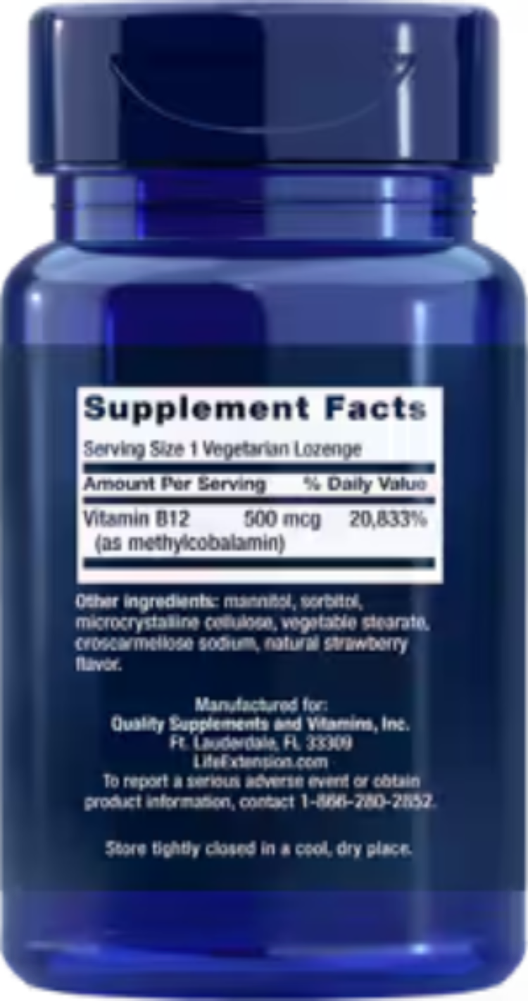 Life Extension Vitamin B12 Methylcobalamin 500 mcg 100 Vegetarian Lozenges