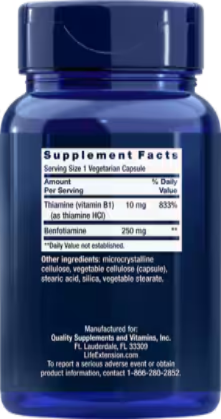 Life Extension Mega Benfotiamine 250 mg 120 Vegetarian Capsules
