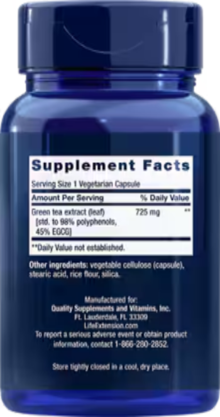 Life Extension Lightly Caffeinated Mega Green Tea Extract 100 Vegetarian Capsules