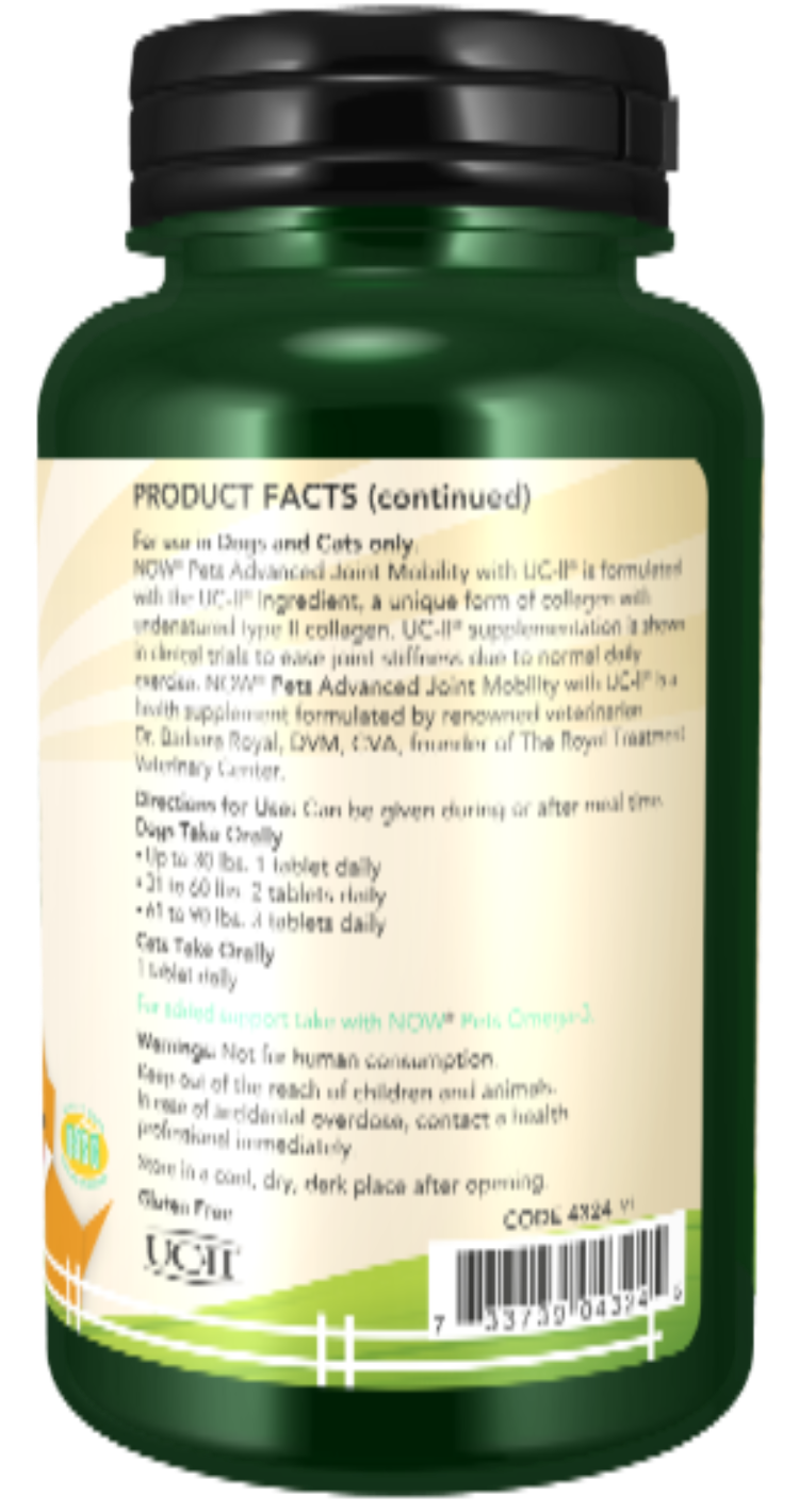 NOW Pets UC-II Advanced Joint Mobility Chewable for Dogs & Cats 60 Tablets
