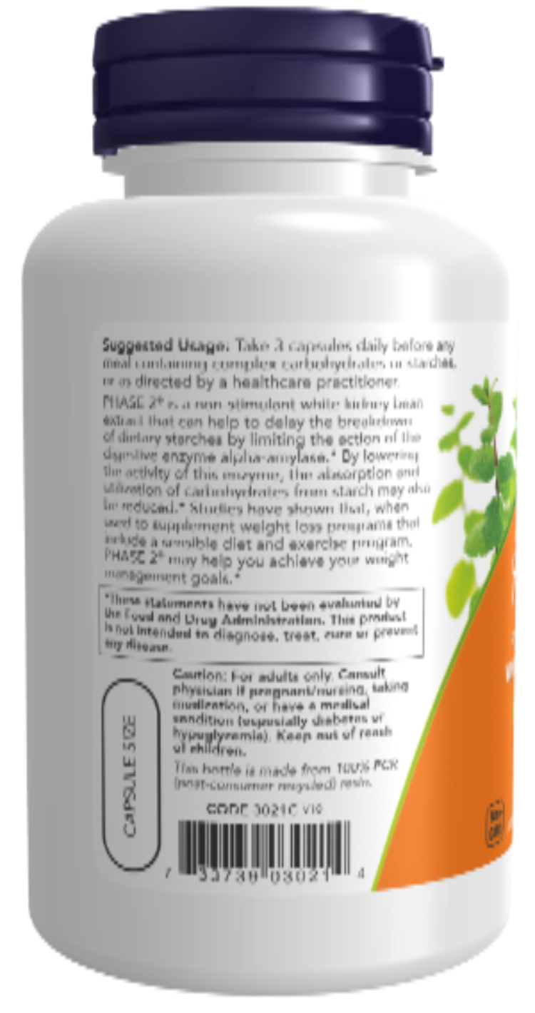 NOW Foods Phase 2 White Kidney Bean Extract 500 mg 120 Veg Capsules