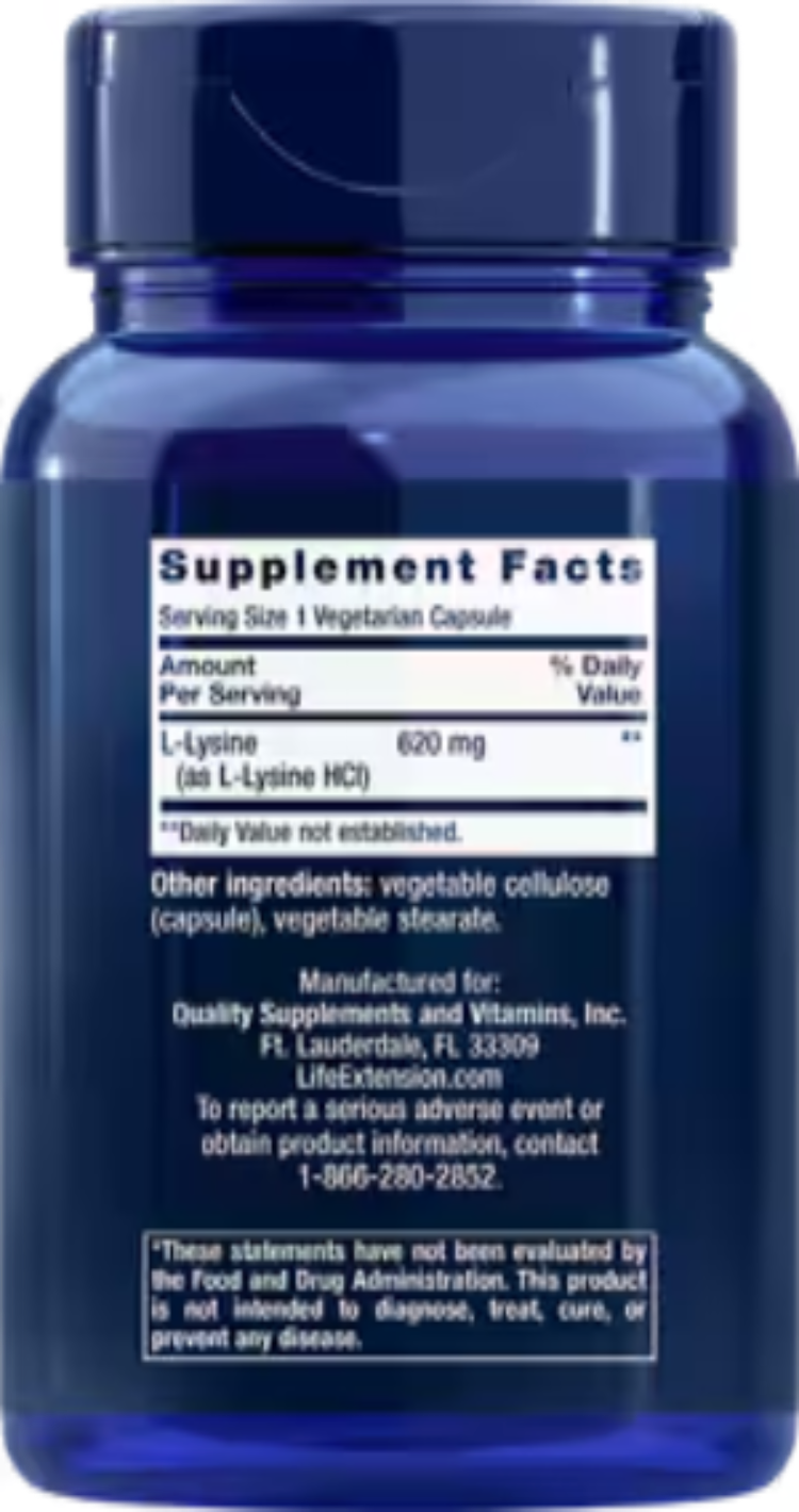 Life Extension L-Lysine 620 mg 100 Vegetarian Capsules