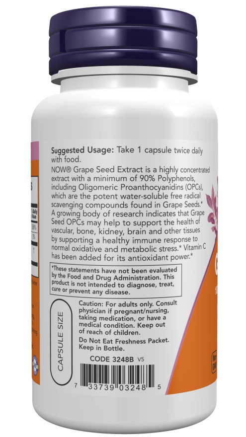 NOW Foods Grape Seed 100 mg 200 Veg Capsules