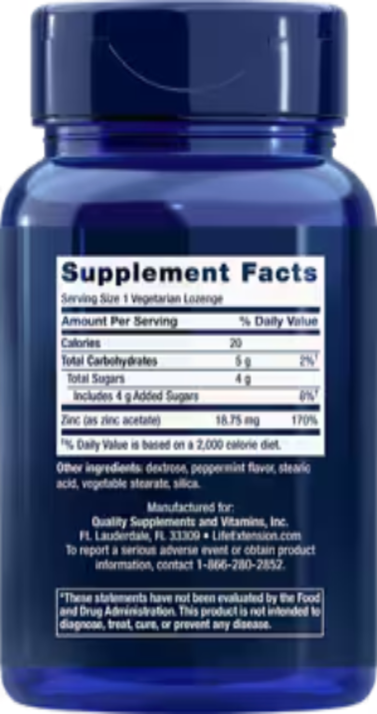 Life Extension Enhanced Zinc Peppermint 30 Vegetarian Lozenges