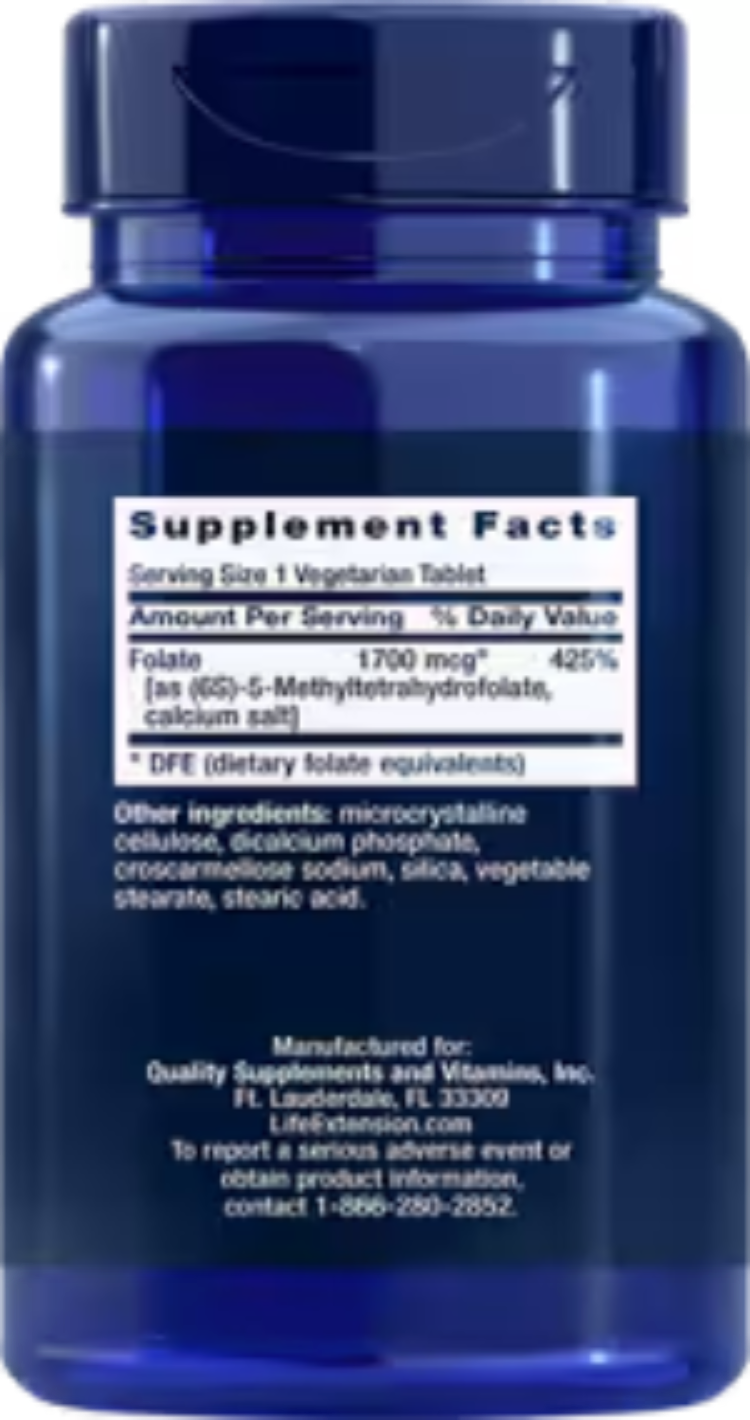 Life Extension Optimized Folate L-Methylfolate 1700 mcg DFE 100 Vegetarian Tablets