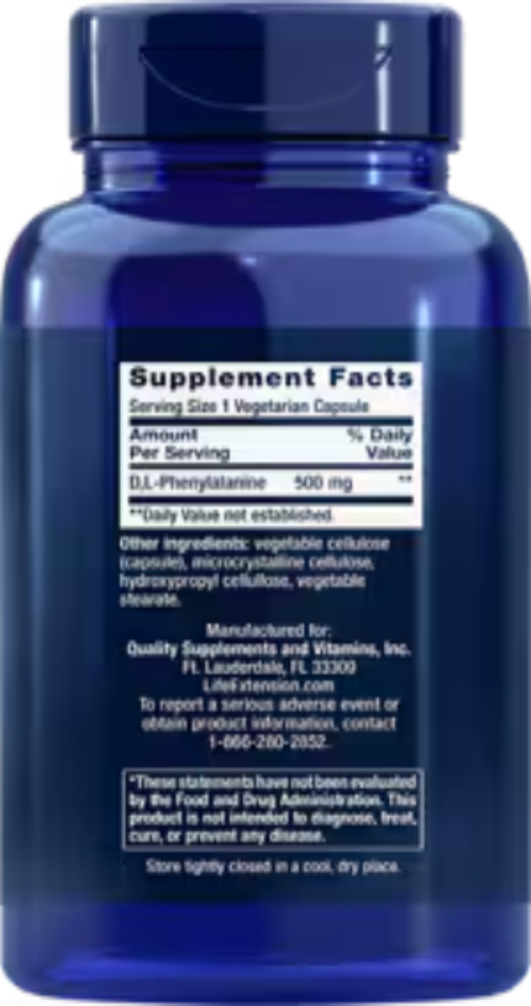 Life Extension D, L-Phenylalanine Capsules 500 mg 100 Vegetarian Capsules