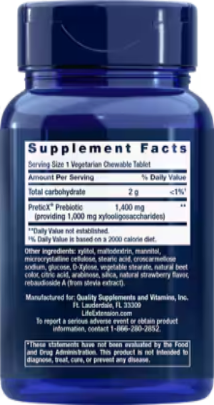 Life Extension FLORASSIST Prebiotic Strawberry 60 Vegetarian Chewable Tablets
