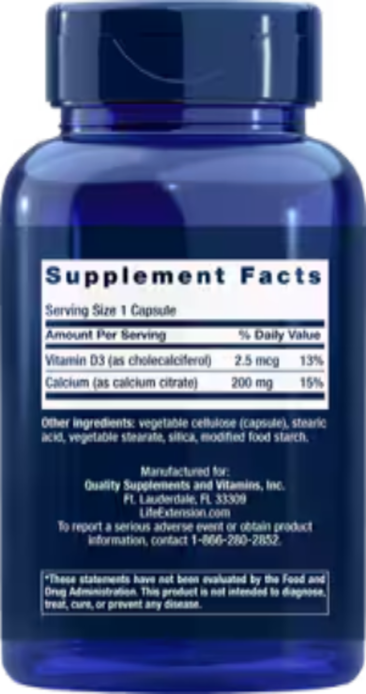 Life Extension Calcium Citrate with Vitamin D 200 Capsules