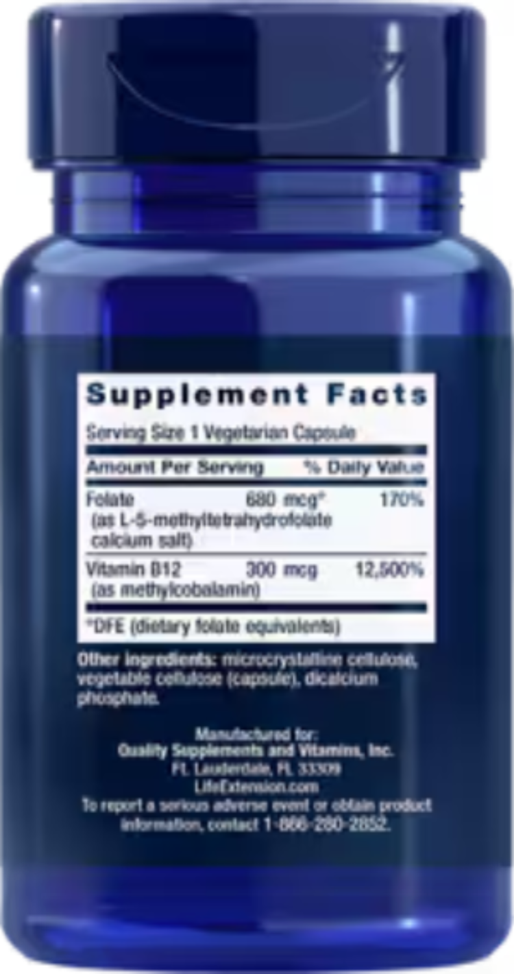 Life Extension BioActive Folate & Vitamin B12 – 90 Veg Capsules