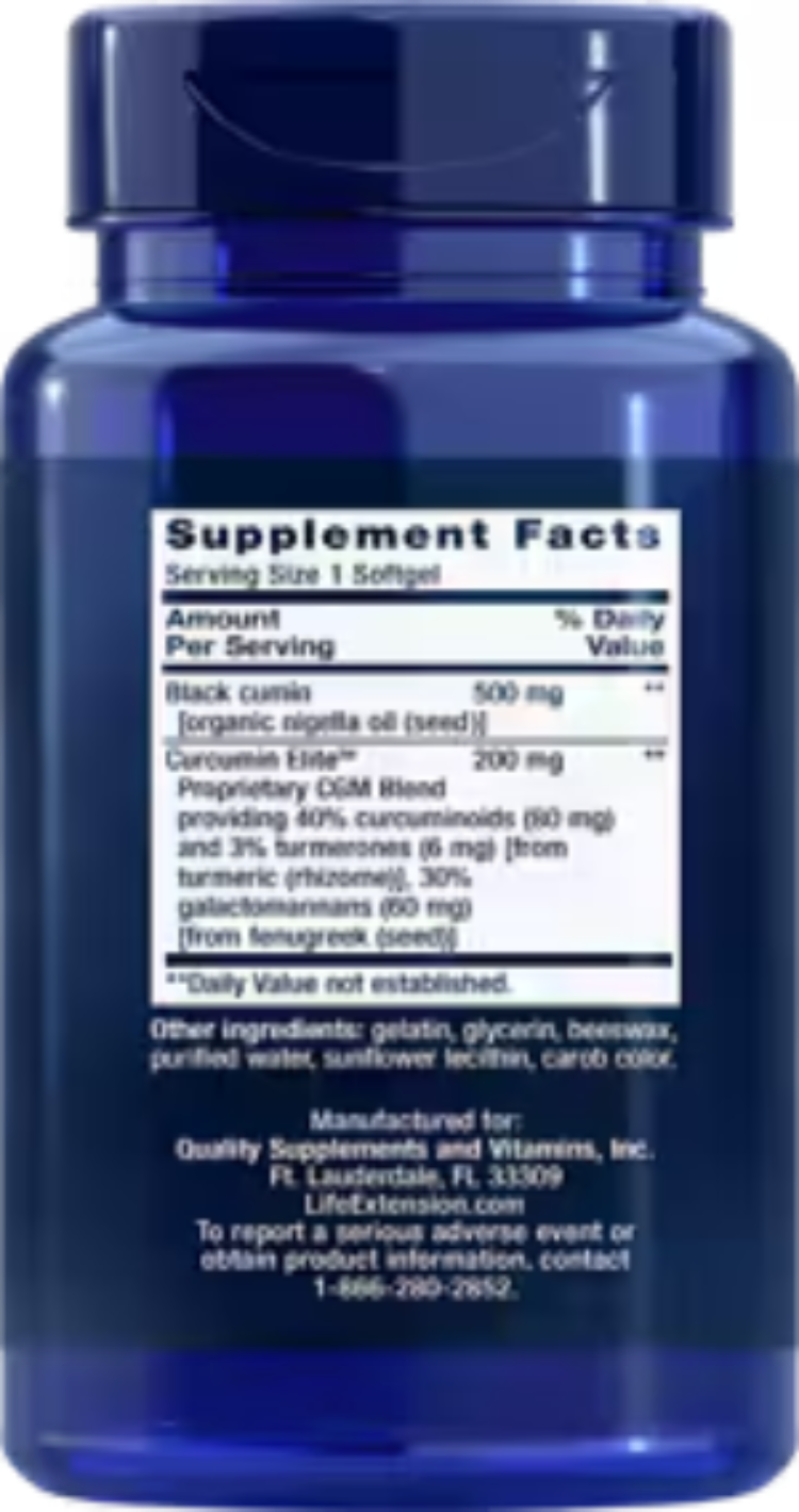 Life Extension Black Cumin Seed Oil and Curcumin Elite 60 Softgels