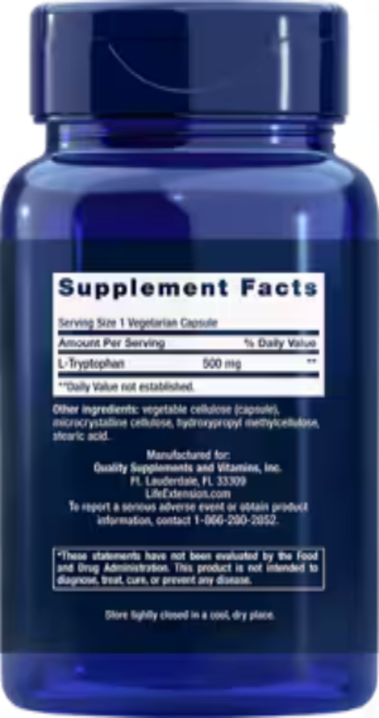 Life Extension L-Tryptophan 500 mg 90 Vegetarian Capsules