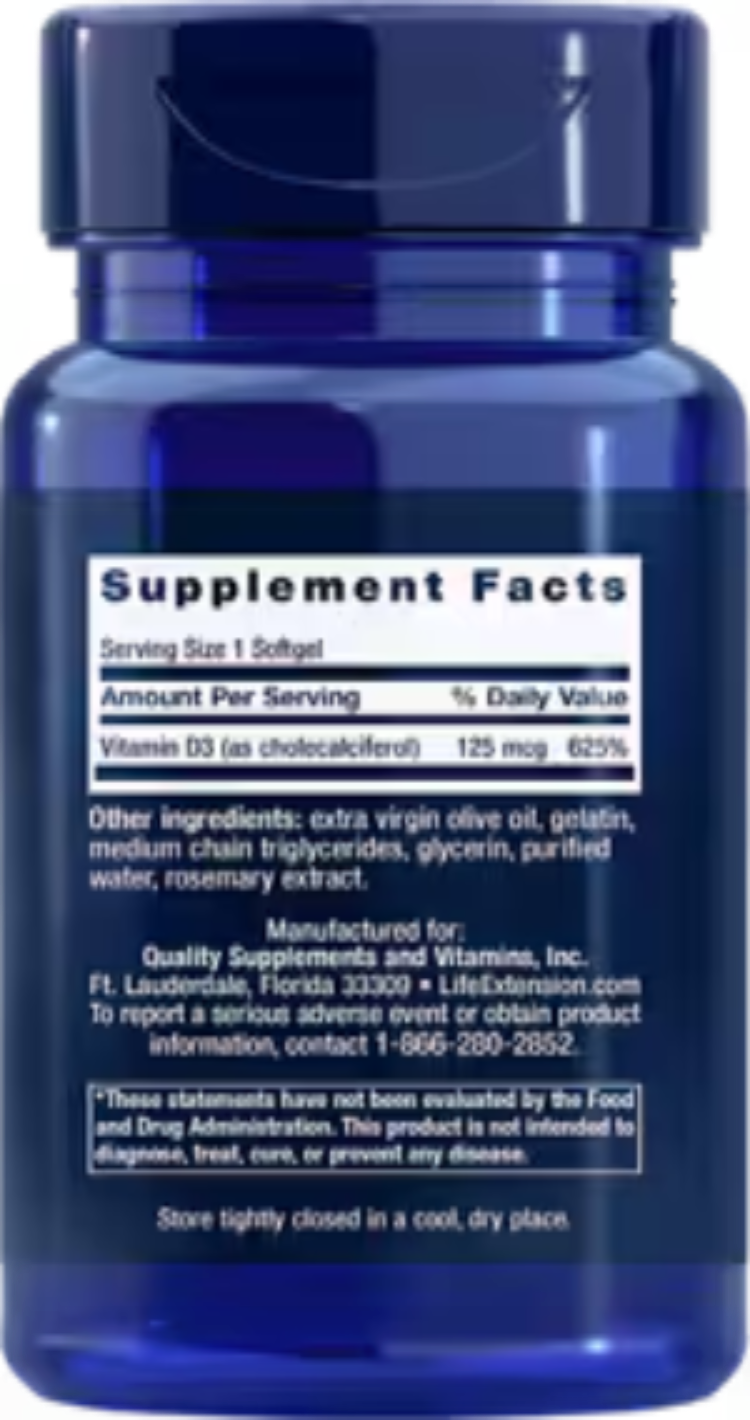 Life Extension Vitamin D3 125 mcg 5000 IU 60 Softgels