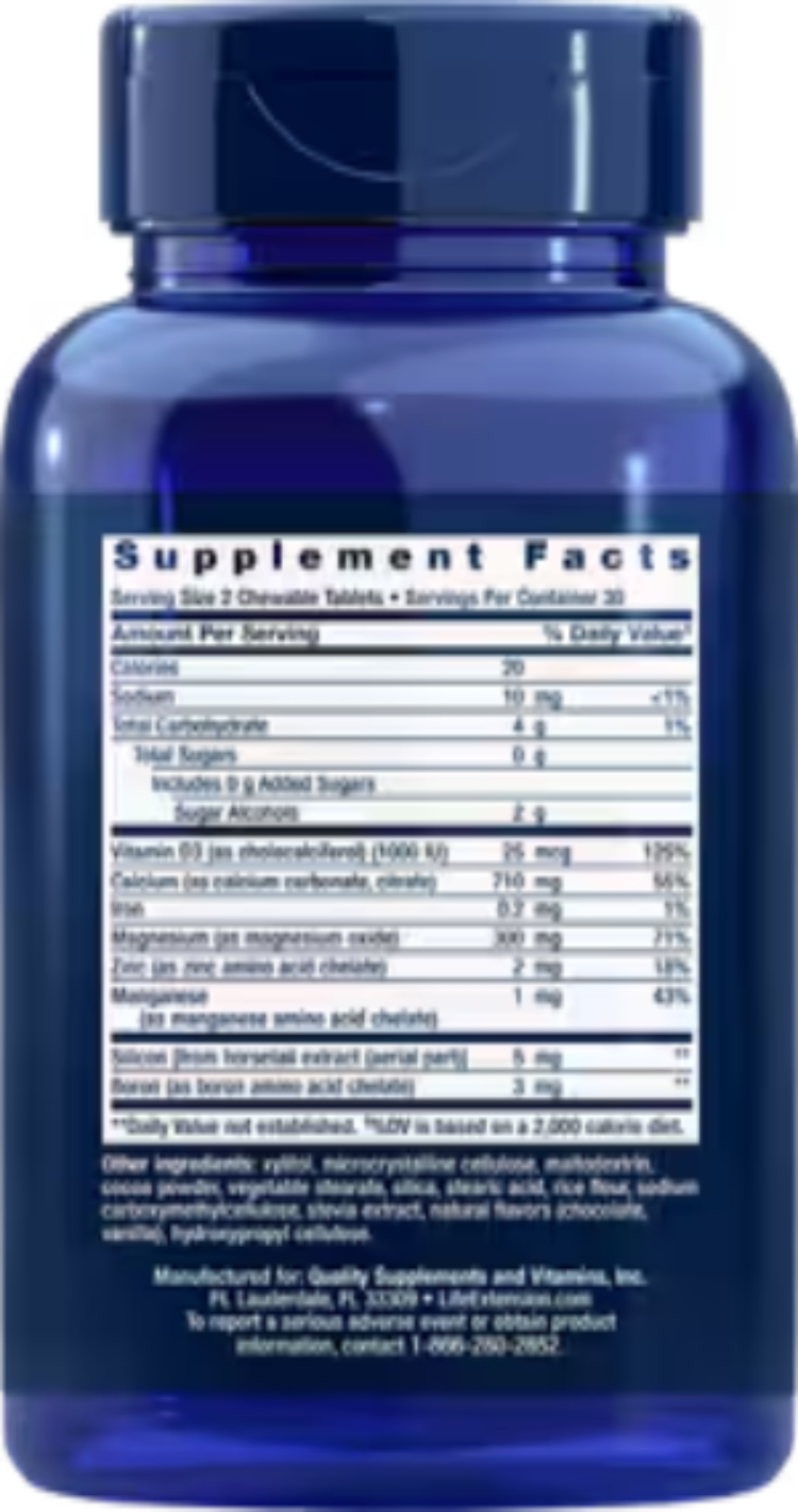 Life Extension Bone Restore Chewable Tablets (Chocolate) Calcium Supplement 60 Chewable Tablets