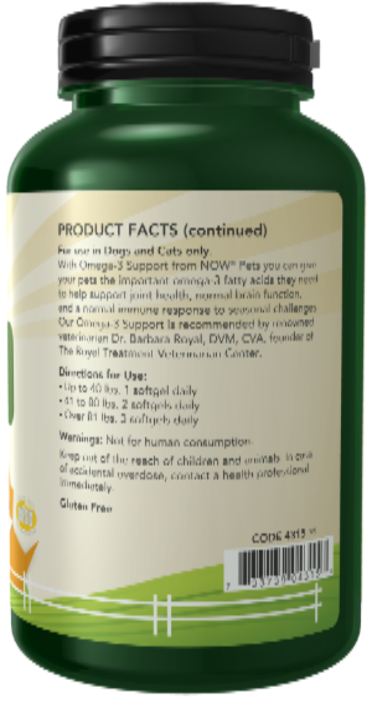 Now Pets Omega-3 Support for Dogs & Cats 180 Softgels