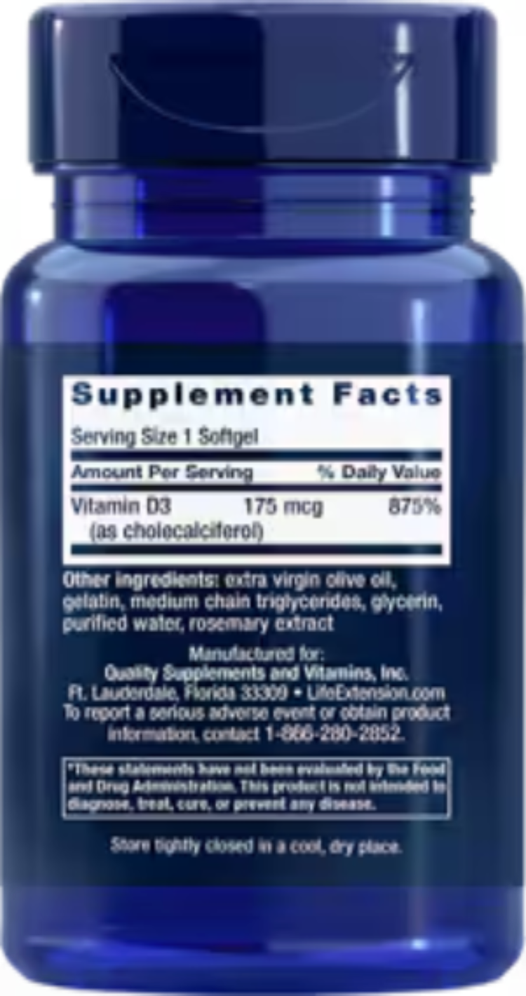 Life Extension Vitamin D3 175 mcg 7000 IU 60 Softgels