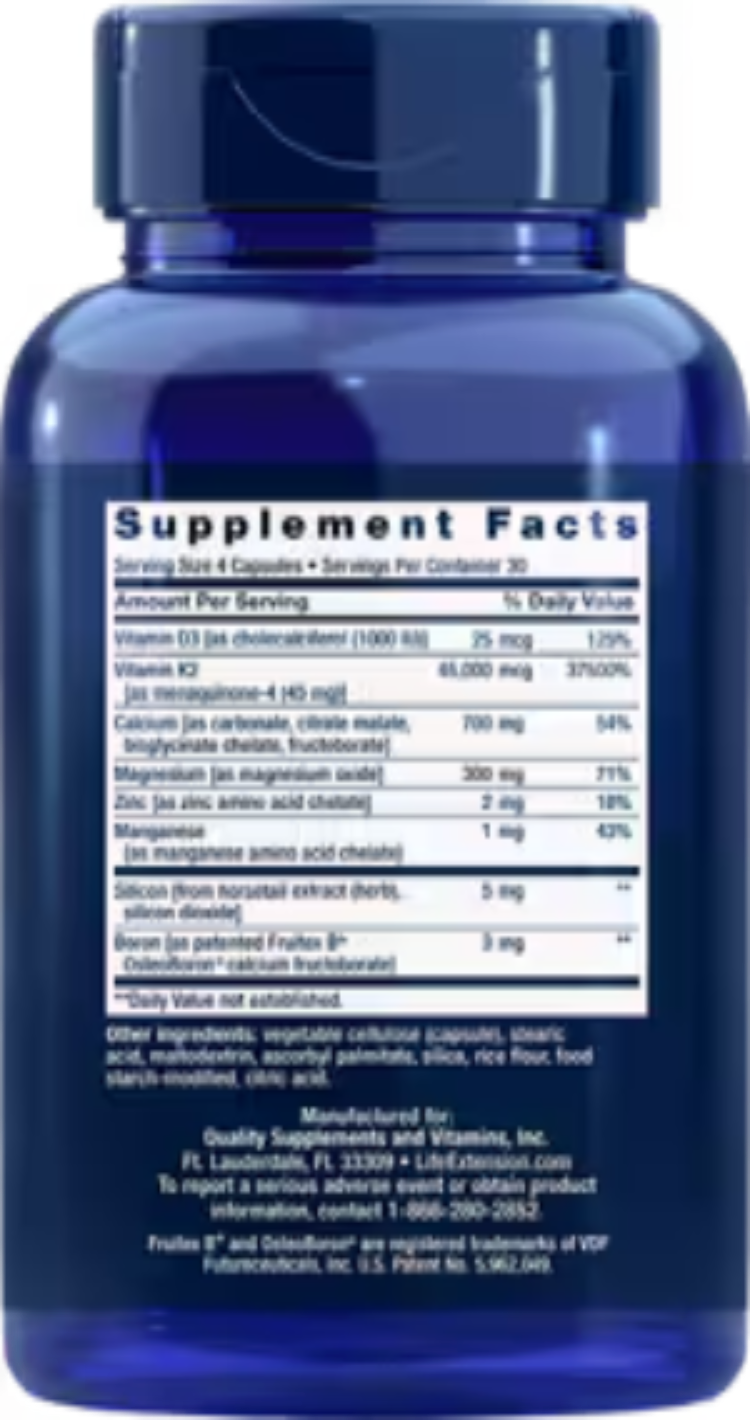 Life Extension Bone Restore Elite with Super Potent K2 Calcium Supplement 120 Capsules
