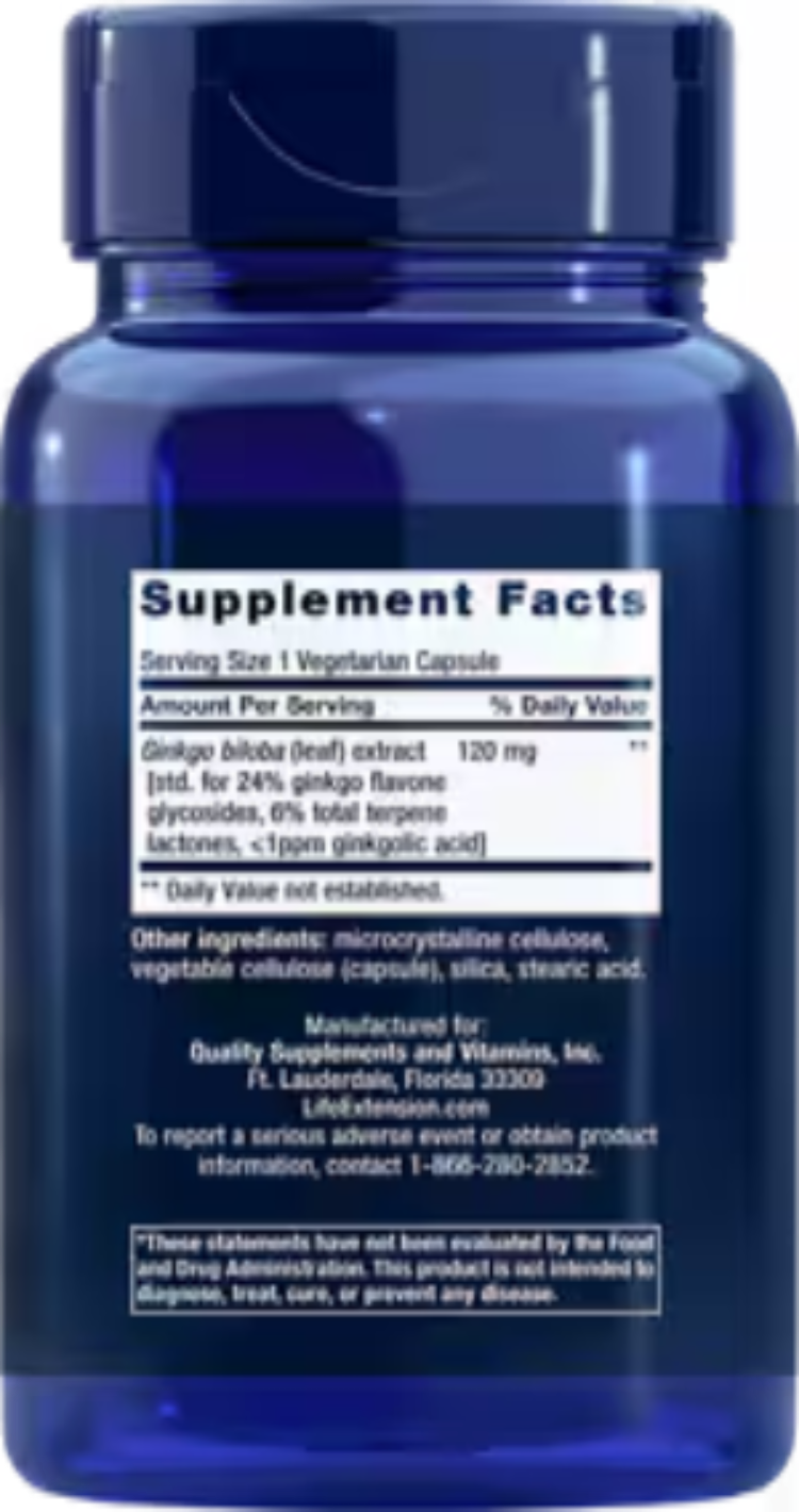 Life Extension Ginkgo Biloba 120 mg 365 Vegetarian Capsules