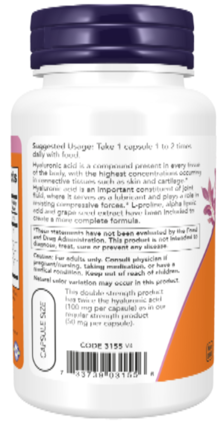 NOW Foods Hyaluronic Acid Double Strength 100 mg 60 Veg Capsules