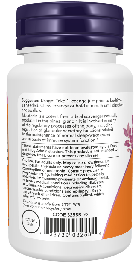 NOW Foods Melatonin 3 mg Peppermint Lozenges 100 ct
