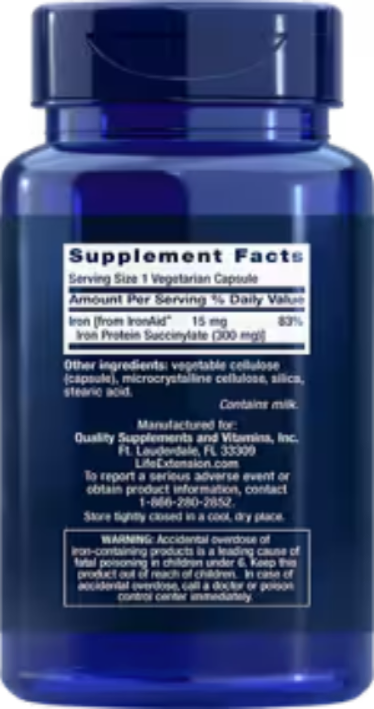 Life Extension Iron Protein Plus 300 mg 100 Vegetarian Capsules