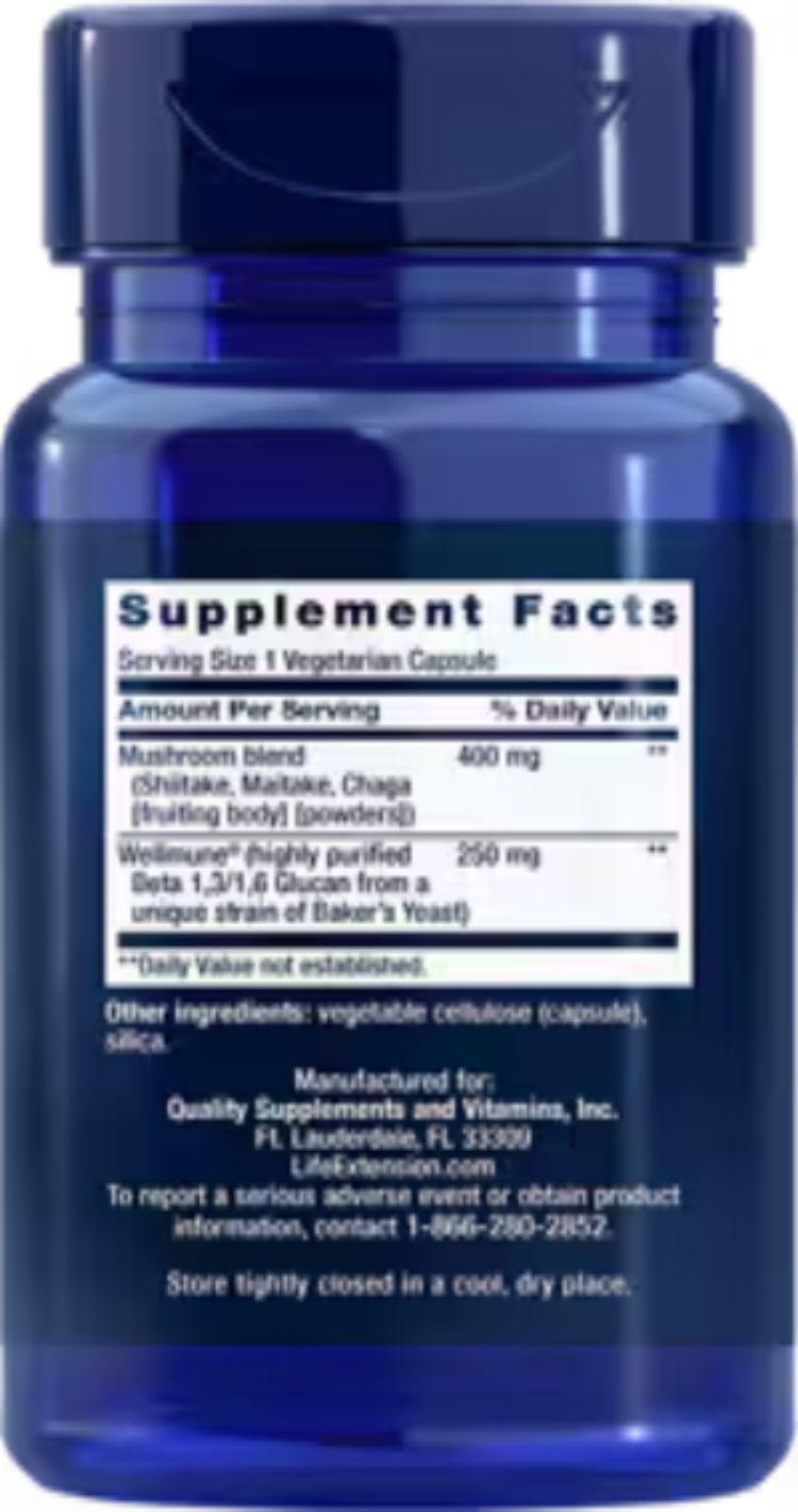 Life Extension Mushroom Immune with Beta Glucans 30 Vegetarian Capsules